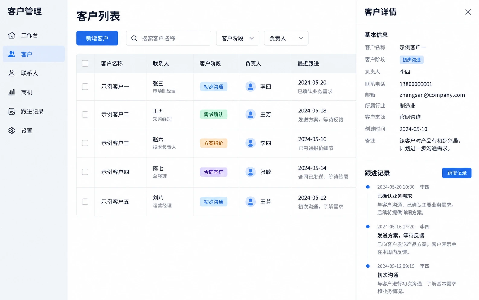客户管理系统中文界面：客户与销售跟进